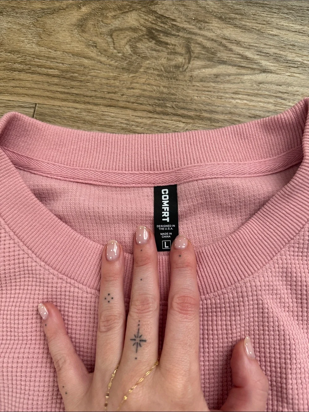 Classic Crewneck Waffle Sweatshirt in Soft Pink - Picture 2 of 5